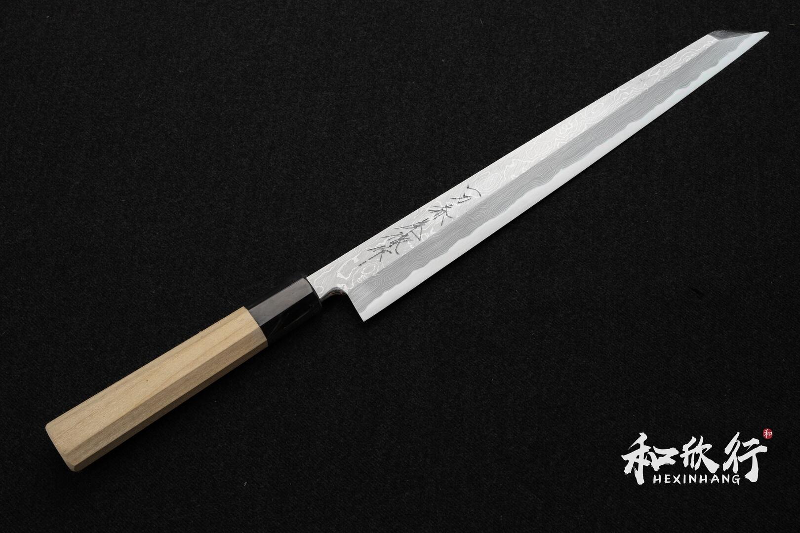 高橋楠Takahashikusu × 一刀齋虎徹作青一鋼墨流切付柳刃300mm